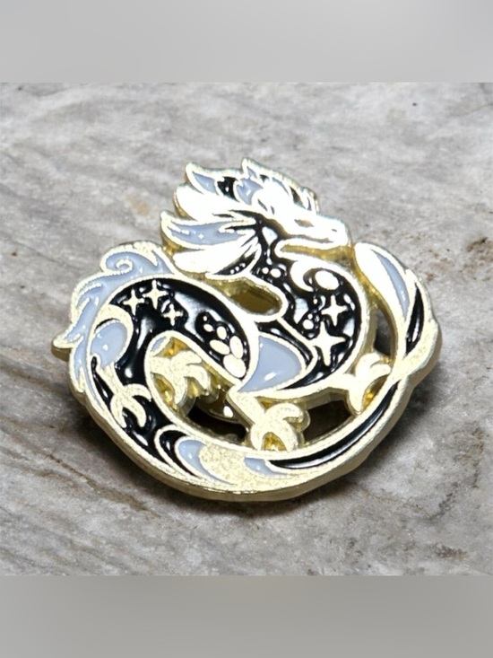 Jewelry - Gold and Black Enamel Dragon Pin - Reptile Accessory